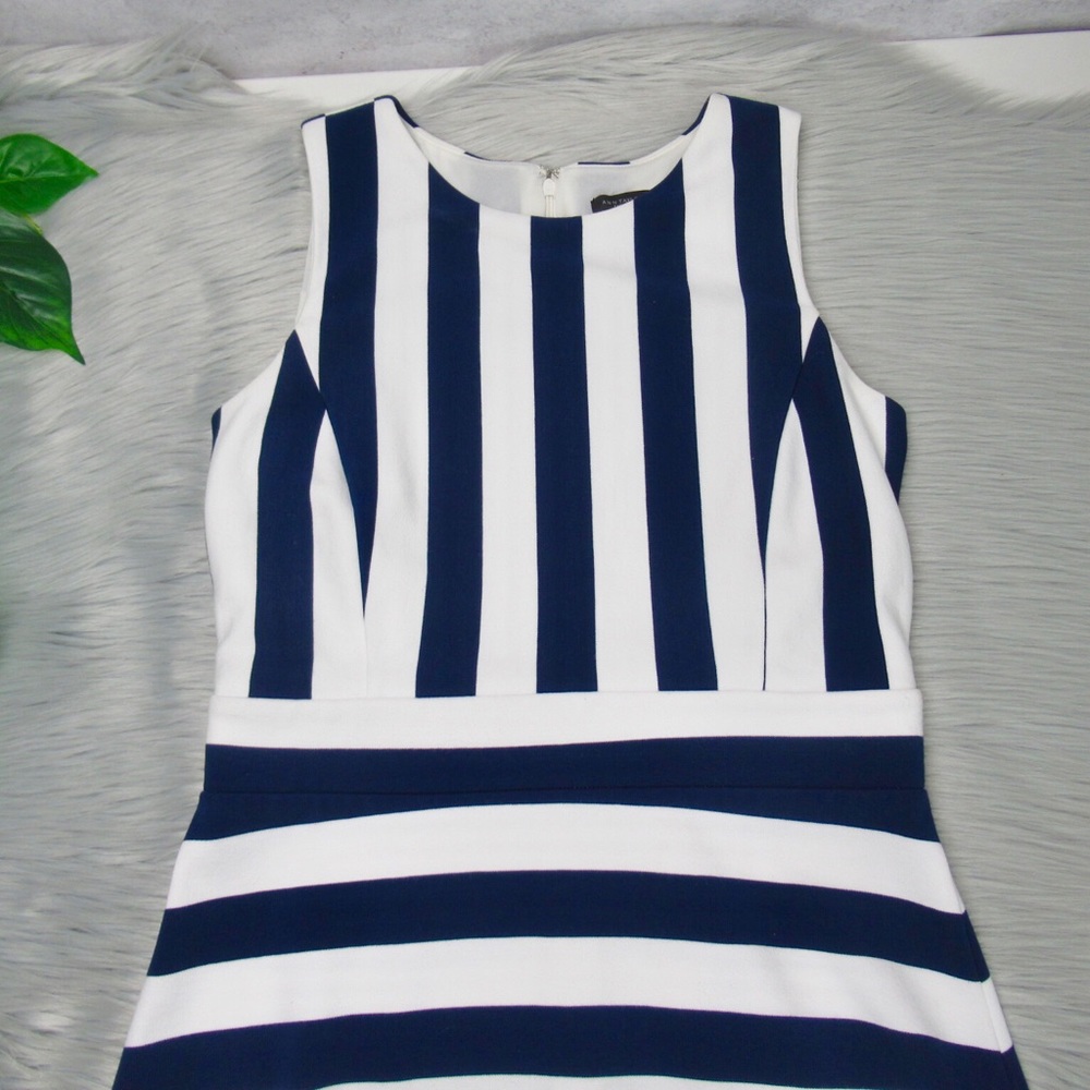 ANN TAYLOR Blue White Striped Sleeveless Fit Flare Dress Women’s Size 2 - Picture 6 of 13